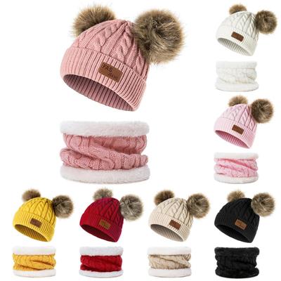 Winter baby Hut Schal Set Beanie Cap kinder Hüte Mädchen Caps Gefälschte Ball Pompon Halten Warme Winter Gestrickte Kinder kappe