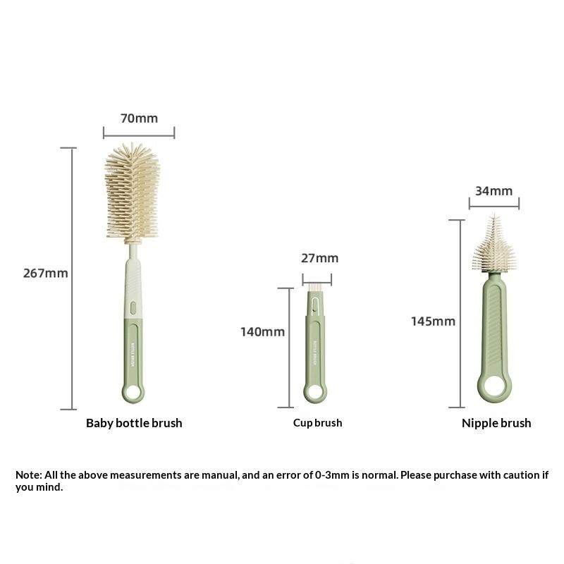 3Pcs/Set Portable 360° Rotatable Milk Bottle Brush Set Handheld Silicone Cup Clean Tool Long Handle Pacifier Cleaning Brush