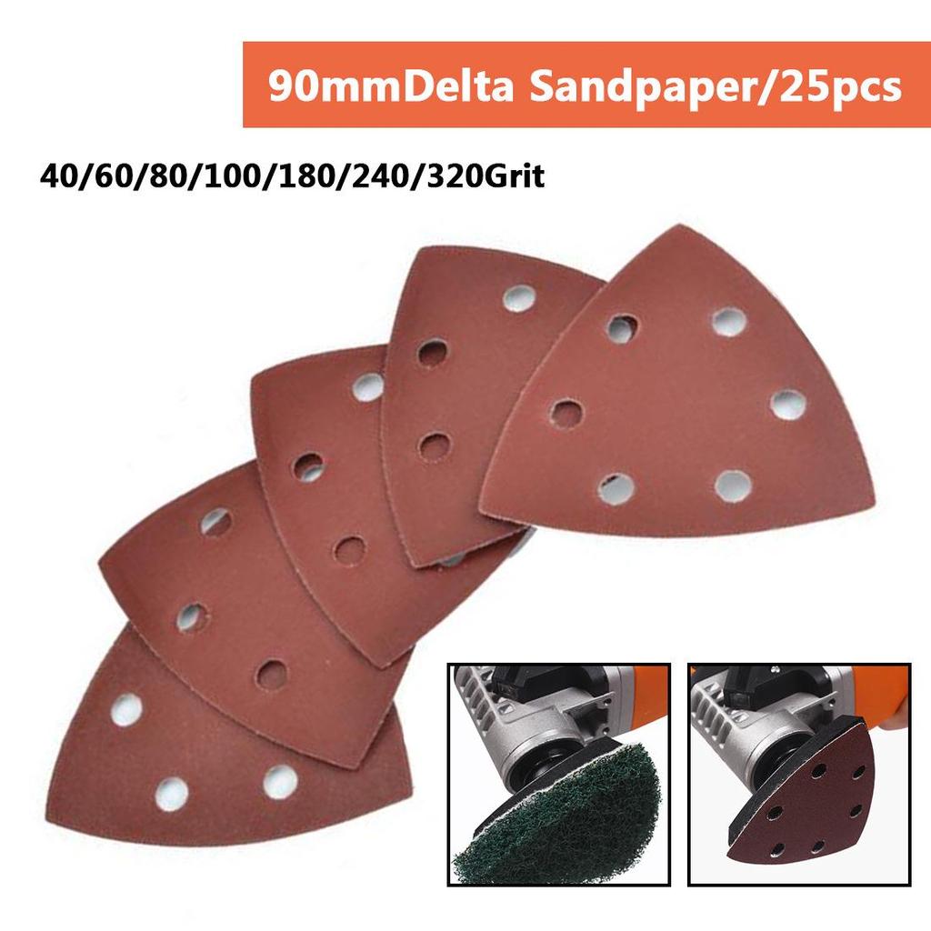 Universal Self-Adhesive Triangle Sanding Disc, 6-Hole, 90x90x90mm Flocked Sandpaper Sheets
