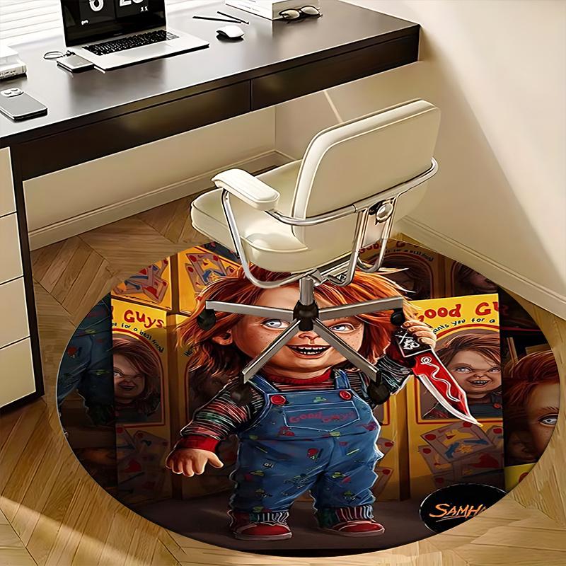 Chucky Doll,Horror Toy Chair Mat Round Rug-Office Carpet, Machine Washable, Non-slip, Suitable for Living Rooms, Bedrooms, Entryways, and Ho
