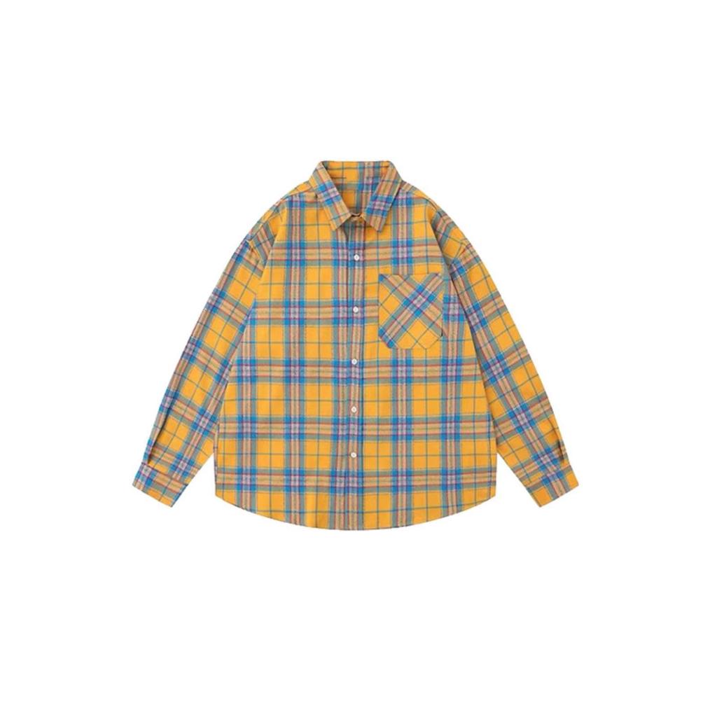 Women's 2026 Early Spring Retro Yellow Plaid Loose Shirt Jacket