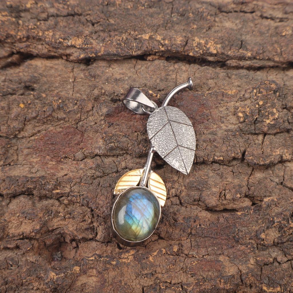 Oval Labradorite Stone Sisters Gift Ethnic Art Deco Pendant 925 Sterling Silver PP-55-23