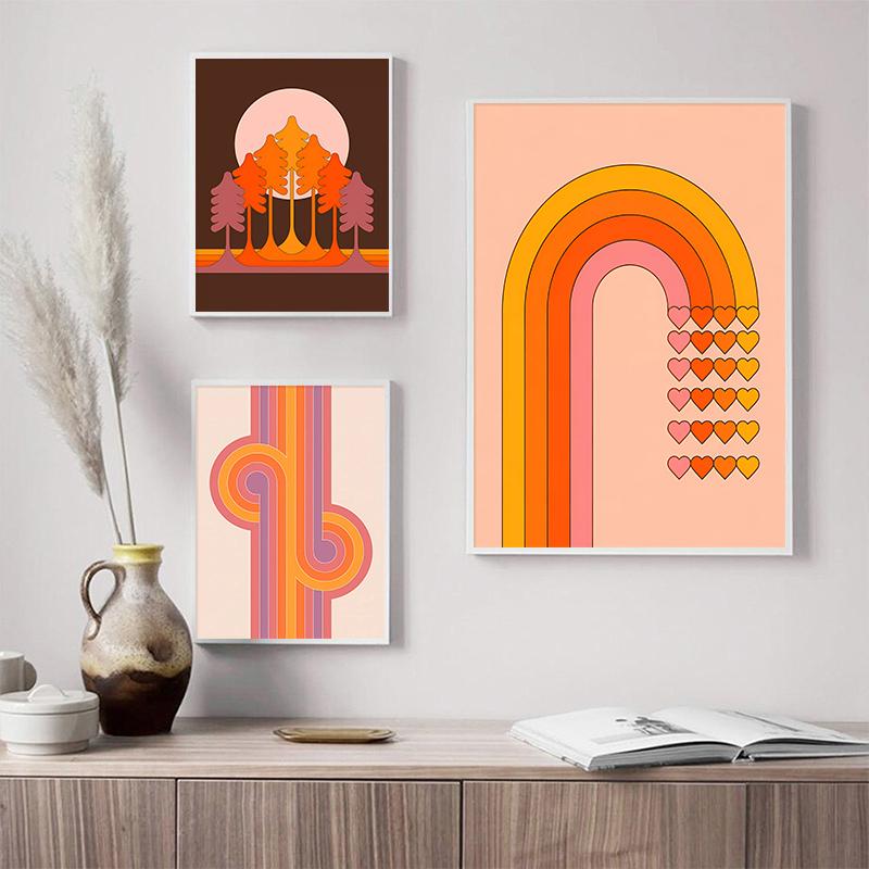 Retro Stripes Art Prints Sunset Lip Rainbow Flower Butterfly Boho Poster Canvas Painting Wall Pictures For Living Room Decor