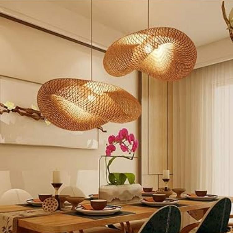 Bamboo Hat Lampshade Natural Pendant Light Hanging Handmade Indoor Decoration Custom Design Living Room Hotel