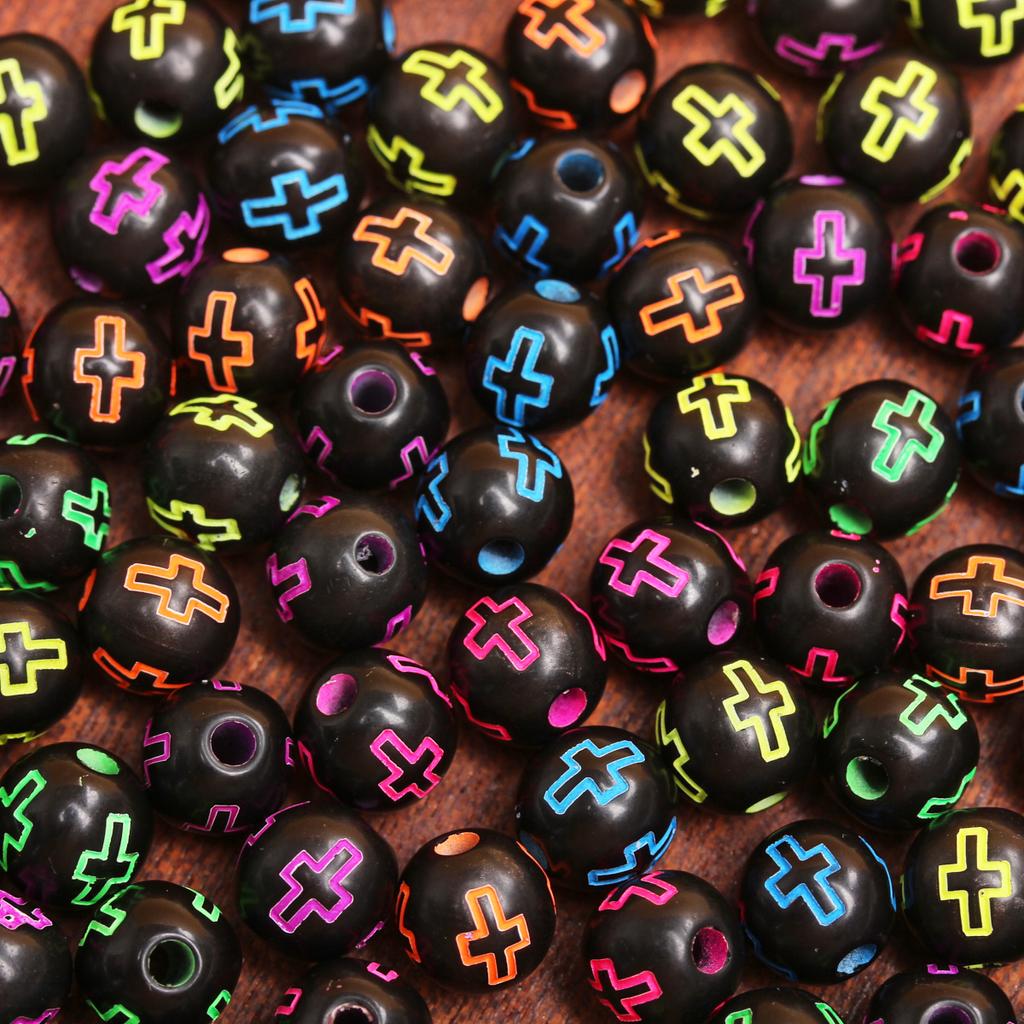 Home Party Supplies Handmade Keychain 20Pcs Bracelet Acrylic 7mm Fashion Necklace DIY Loose Beads Jewelry Making Material Cross Accessorie Round