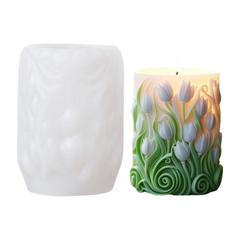 Carving Pattern Wavy Silicone Molds Plasters Molds Flower Cylinder Candle Molds Ornament Molds Casting Molds 1