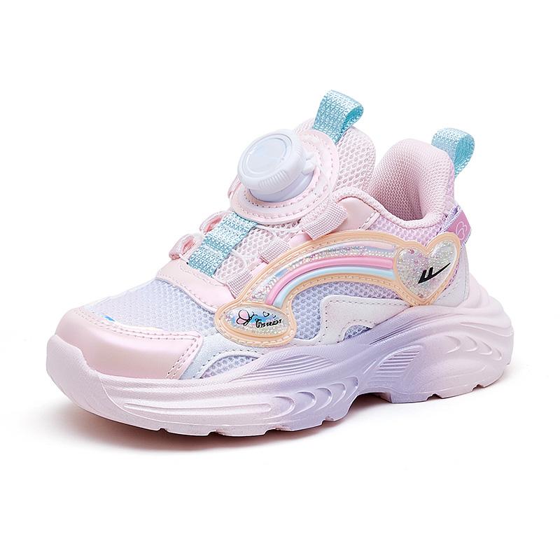 Warrior Stylish Versatile Convenient Slip-On Sports Leisure Low-Top Kids Running Shoes Unisex sneaker Pink Purple WZ-B489N01