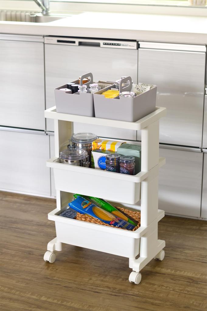 JEJ Astage Storage Box, Desk Tote, Mini Desk Organizer, Light Gray, Stackable, Made in Japan, 21.5cm Wide x 16.3cm Deep x 14.5cm High