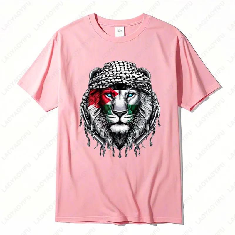 Time of Gaza Lion Keffiyeh T-Shirt Retro Unisex Streetwear Tees High Quality Cotton Casual Wear O-neck Men Woman Camisetas Tops