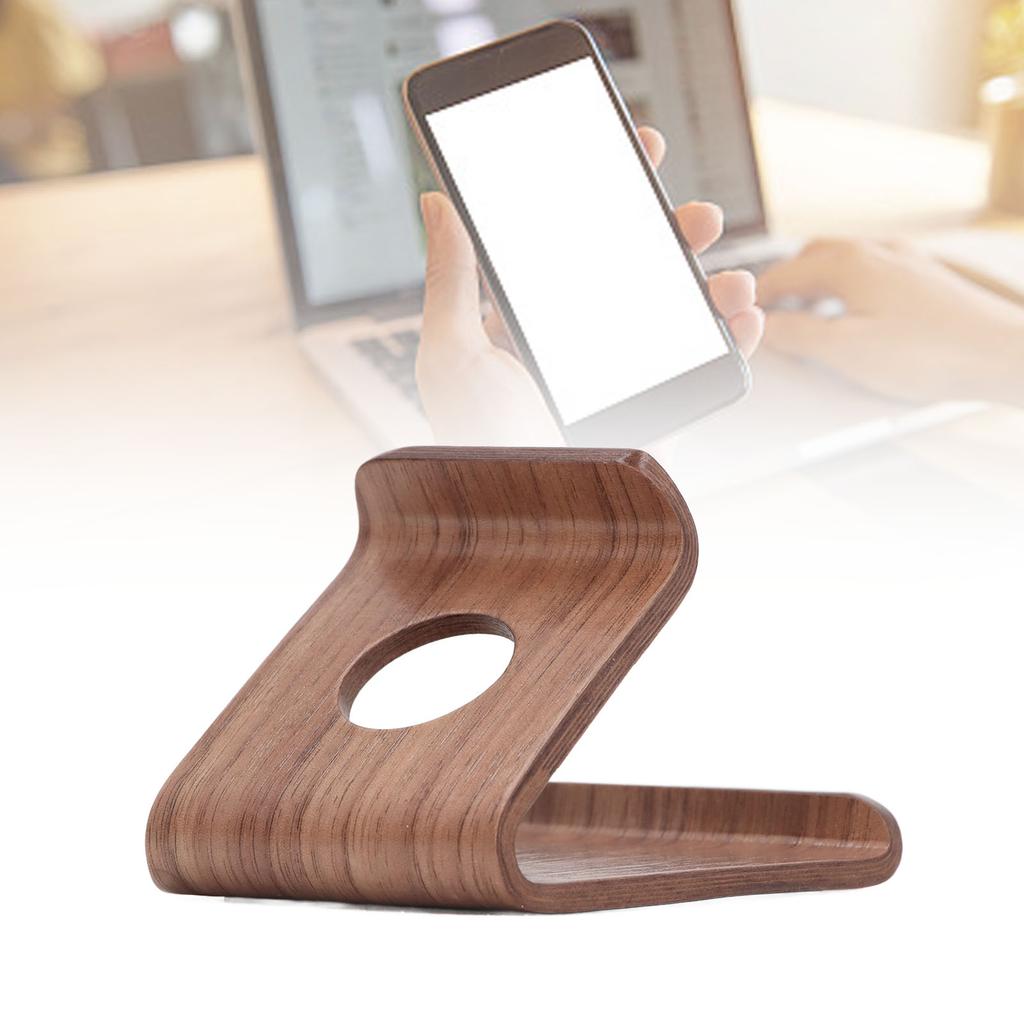 Wooden Phone Stand Waterproof Ergonomic Integrated Wood Tablet Holder with TPU Non Slip Pad