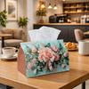 1pc Elegant Waterproof Floral Tissue Box Cover with Rose Bouquet & Pink Ribbon - Foldable Soft Holder Suitable for Bathroom, Kitchen, Living Room Deco