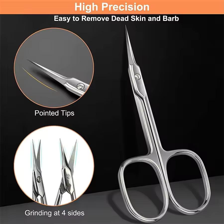 1-8pc Russian Manicure Scissors Cuticle Regrowth Cut Curved Tip Nail Cut Grooming Professional Stainless Steel Dead Skin Remover
