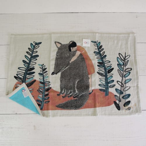 Morita MiW Imabari Tea Towel, 45x70cm, "Itsumo No Kiseki" (Wolf Design) Blue, Placemat, 100% Cotton Gauze Pile, Soft, Emplet Veil(R)