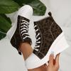 Fashion Fashion Leopard Print Ankle Boots for Women Lightweight Platform Wedge Heel Casual Shoes Woman Thick Sole Lace Up Short Boots 43