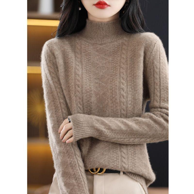 

Однотонная кашемировая блузка Осень и Зима Свитер с полувысоким воротником Свободный Внутри с утолщенной шерстяной подкладкой Рубашка-основа Свитеры One size