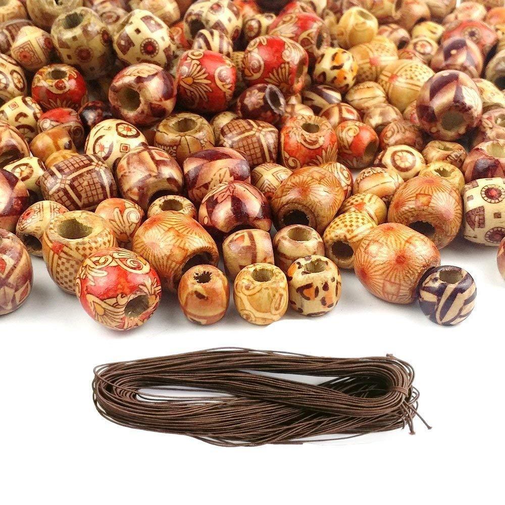 200Pcs Painted Wooden Beads Spacer Round Big Hole Beads for Jewelry Making Fit Charm Bracelet DIY Findings 9x10mm