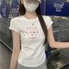 American Front Shoulder Waist Fold Thin Short Sleeve T-shirt Letter Print Design Spice Girl Casual Versatile Top Short Sleeve