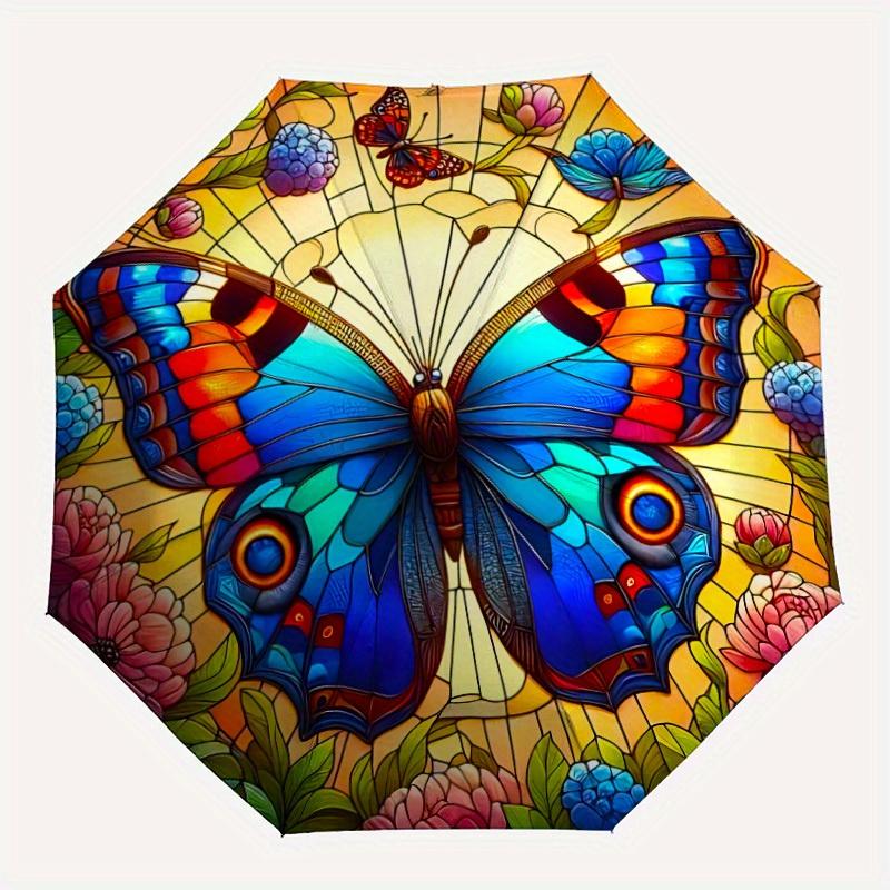 

1pc Butterfly Garden Compact Travel Umbrella, Automatic Folding Lightweight Windproof 8-Bone Reinforced Design, Portable for Backpack Durabl