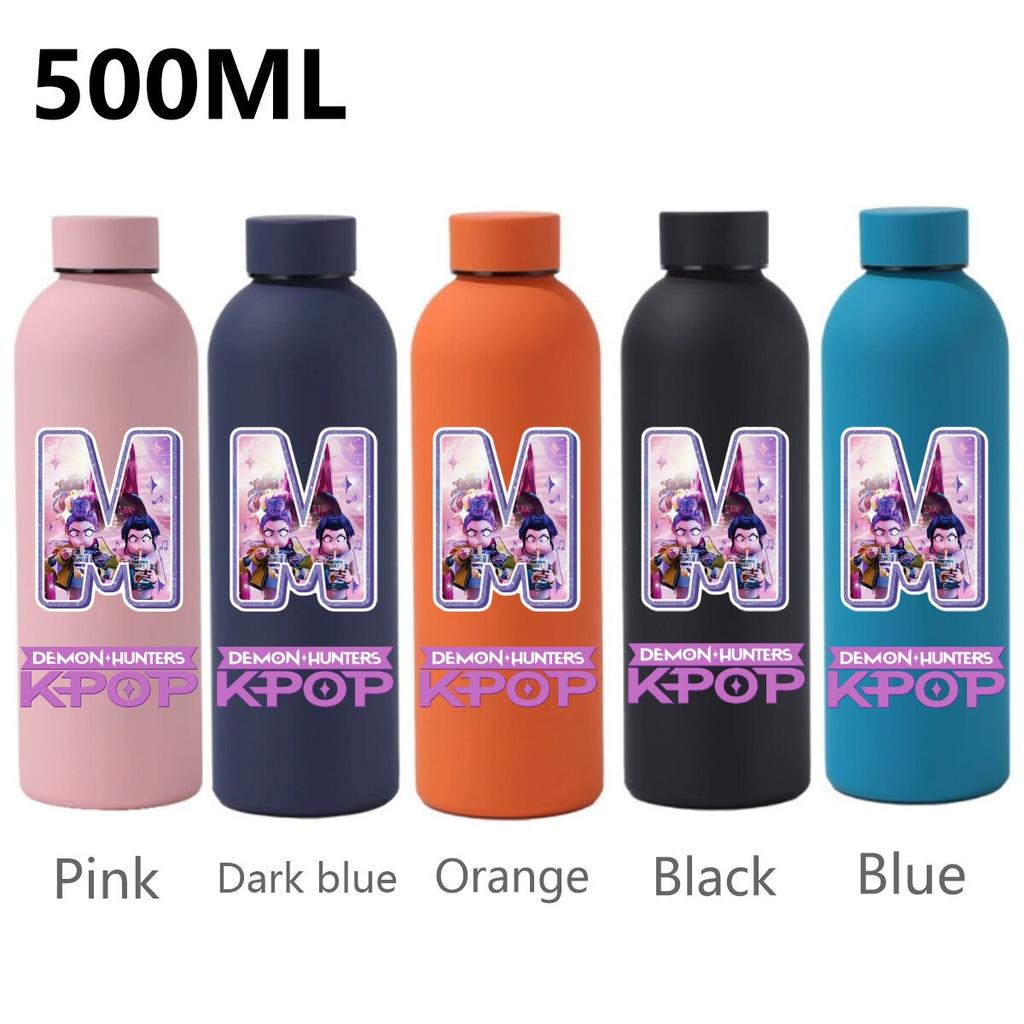 500ML KPop Demon Hunters Sport Leak Proof Stainless Steel Insulated Mug Water Cup Letter Number Cartoon Print Birthday Gifts