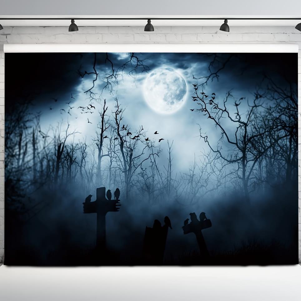Photography backdrop 1 piece 82.7X59 inches. Moonlit night. Halloween. Cemetery. Photography backdrop.zyc
