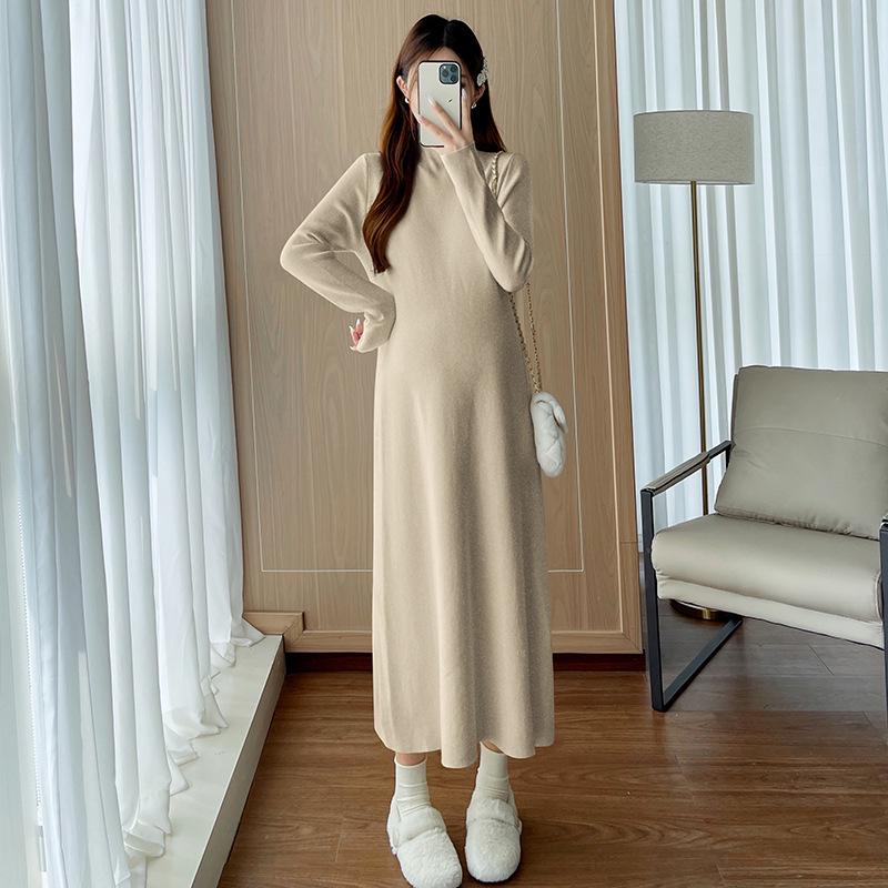

Autumn/Winter Half-High Neck Maternity Knit Dress for Nursing M