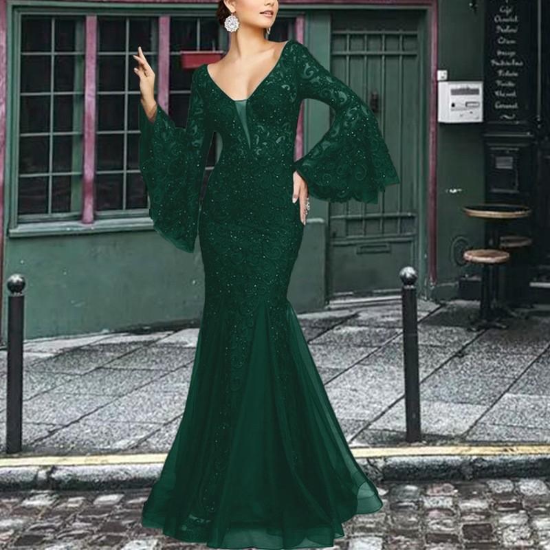 2026 Cross-border New European and American Women's Clothing Amazon Dress Lace Embroidered Fishtail Black Slim-fitting Evening Dress