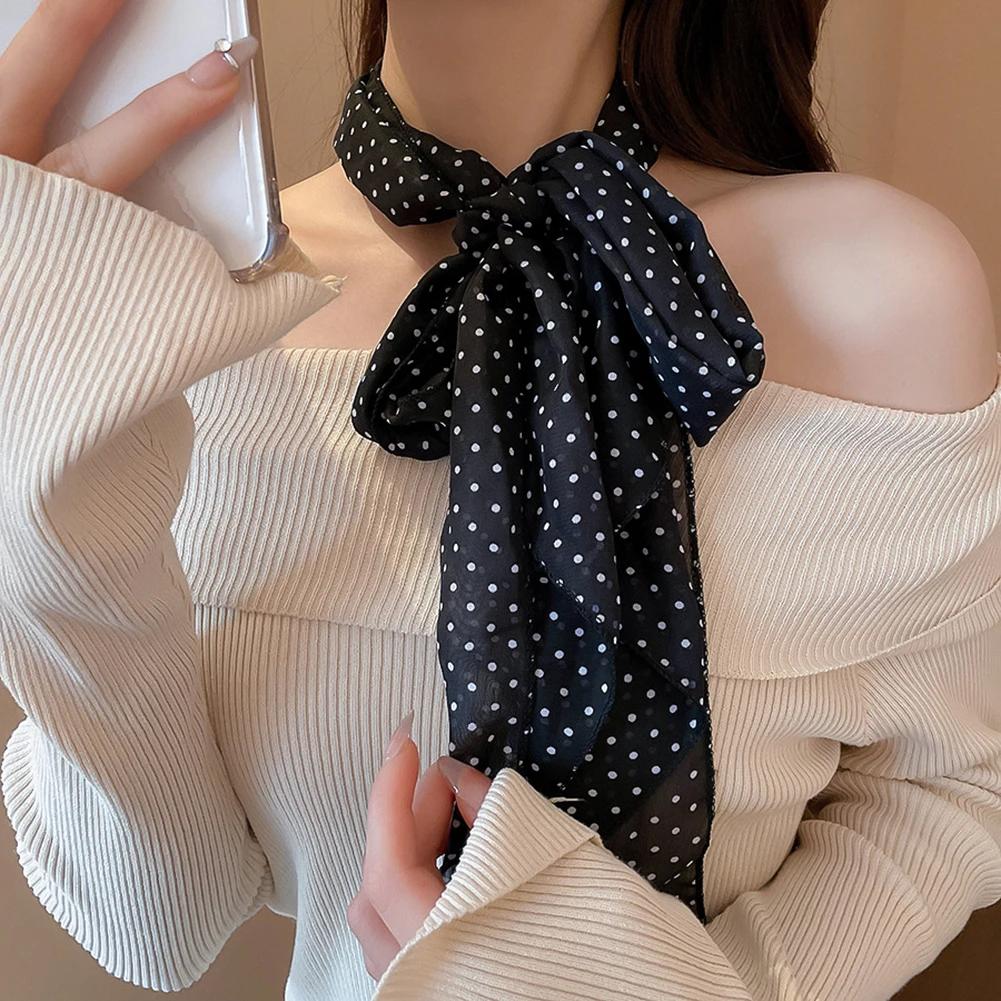 Leopard Print Polka Dot Satin Scarf Boho Multifunction Hair Band Head Wrap Neck Belt Accessories for Women Neckerchief