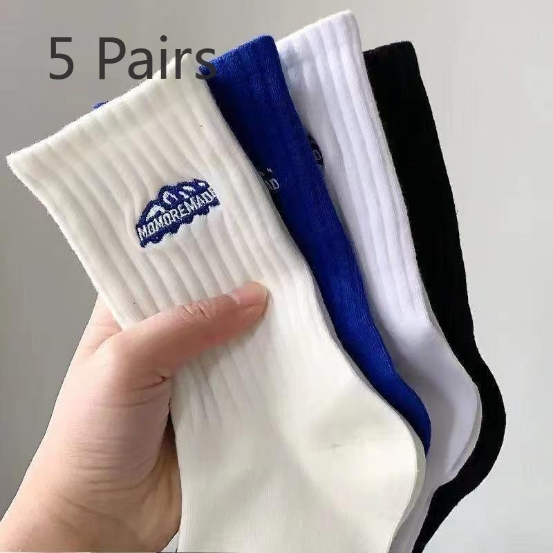 5 Pairs of Sports Socks for Men and Women with The Same Paragraph Thin Spring, Summer and Autumn Models of Mid-calf Socks Embroidery Socks Sports