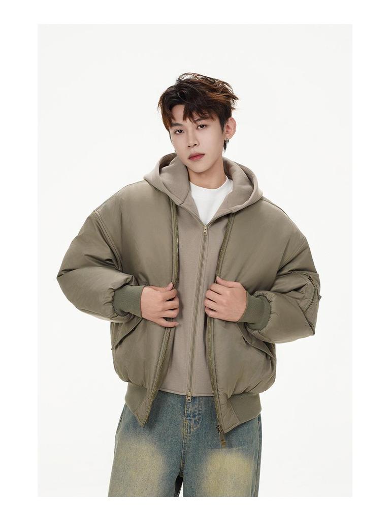 Herren Winter Kapuzen-Faux-Zweiteiler Fliegerjacke - Trendiger Patchwork Baseballmantel