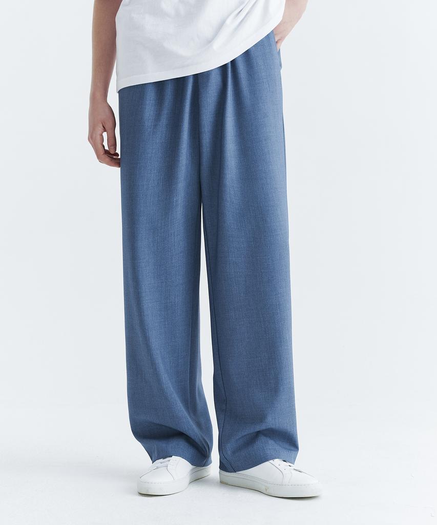 WHOLOVESART Unisex Essential Wide Banding Slacks Smoke Blue