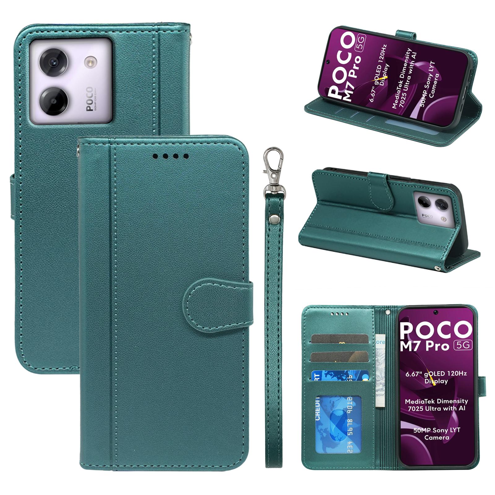 

For Xiaomi Poco M7 Pro 5G Wallet Case Magnetic Snap Leather Phone Cover with Strap Green