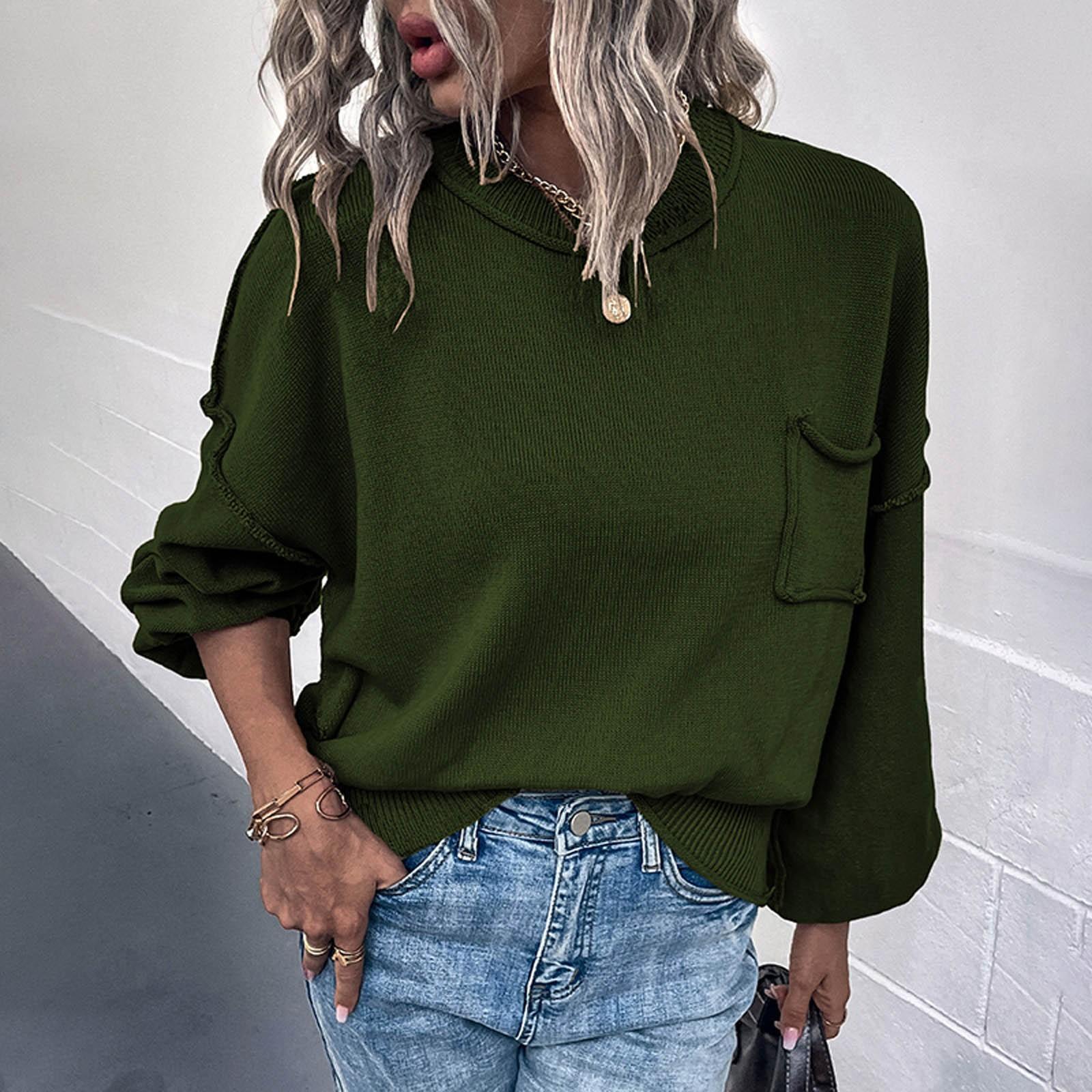 

Женский модный темпераментный свитер с однотонными рукавами и обратным карманом XL