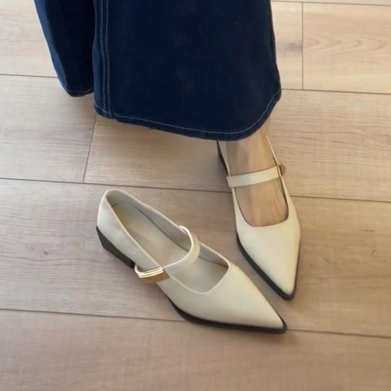 Fashion Shoes Woman Flats Shallow Mouth Pointed Toe Dress Comfortable on Heels New Summer Spring Mary Janes Shoes Woman  New Pointed Toe