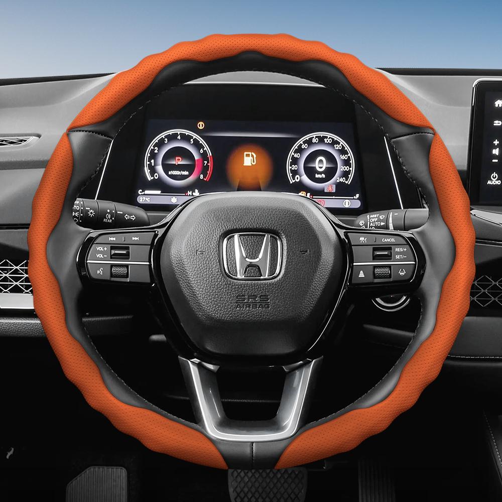 Steering Wheel Cover Suitable for Honda, Wave-Shaped Sporty Design, Breathable Leather, Segmented Design, Non-Slip, Sweat-Abs Cr-V Fit Jazz Hr-