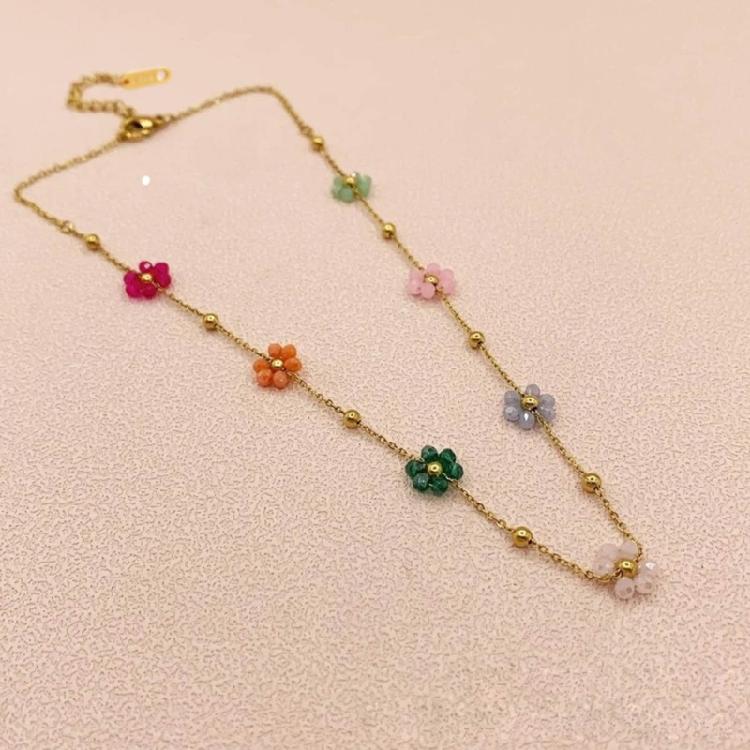 Flower Bead Bracelets Necklace Sweet Cute Choker Necklace Stackable Bangle