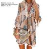 Beach Dress Geometric Print Tassel Women V Neck 3/4 Sleeve Dress for Vacation