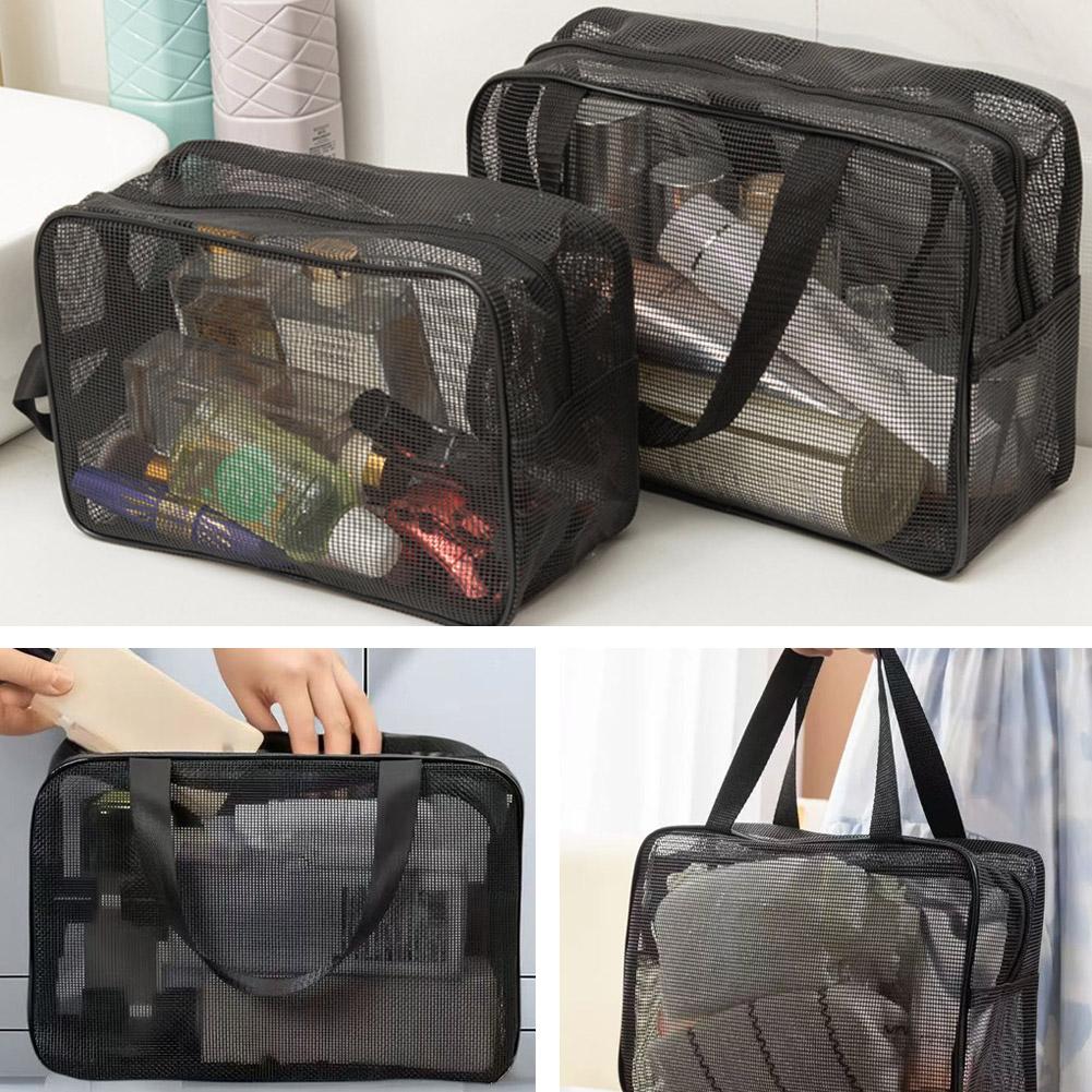 Black Mesh Shower Storage cosmetic bag Large-capacity Portable Travel Makeup Toiletry Organizer Bag Simple Handbag