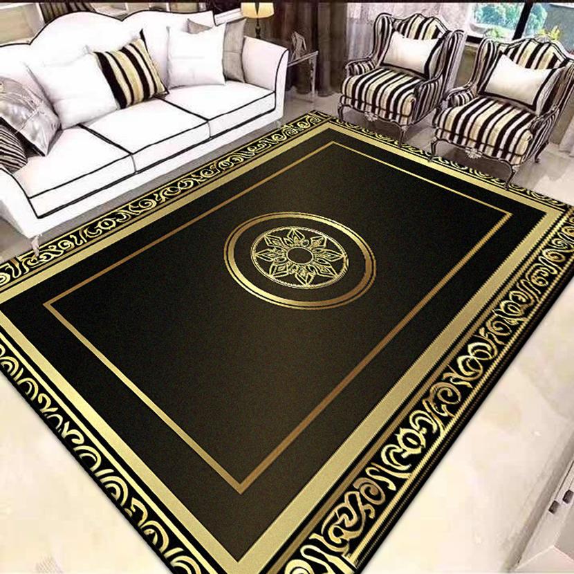 Wohnzimmer Schwarz Gold Teppiche Große Fläche Luxuriöse Dekoration Zuhause Sofa Bereich Teppiche Schlafzimmer Ankleidezimmer Rutschfeste Bodenmatte Waschbar