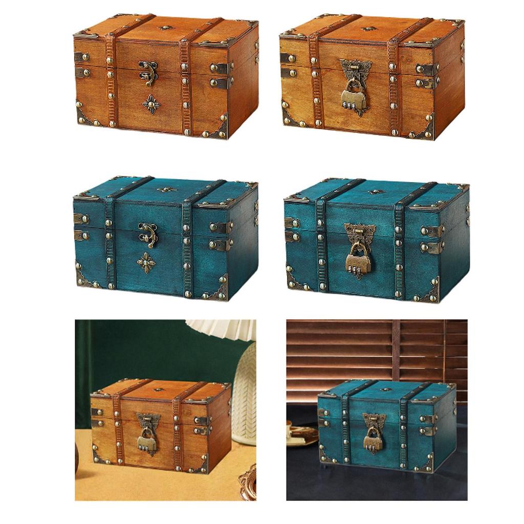 Pirate Treasure Chest Decorative Storage Box Wooden Unique Vintage Design Home Decoration Multifunctional Decorative Trunk