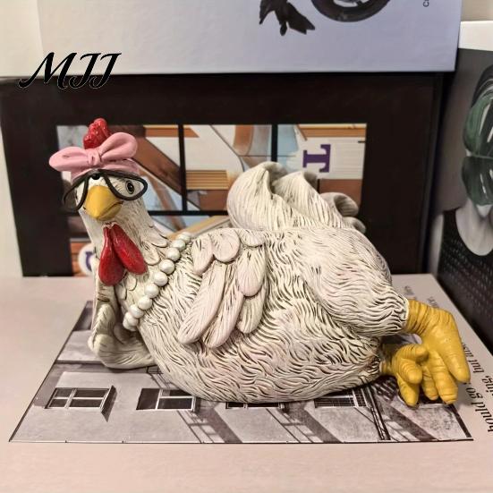 Resin Rooster Ornament Rustic Figurine Distressed Chicken Statue Farmhouse Unique Animal Sculpture Style for Thanksgiving Day Desktop