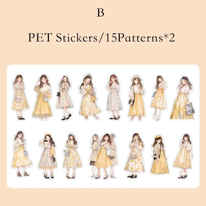 Journamm 30pcs/pack  Fashion Girl Theme PET Stickers DIY Scrapbooking Collage Diary Aesthetics Decor Sticker