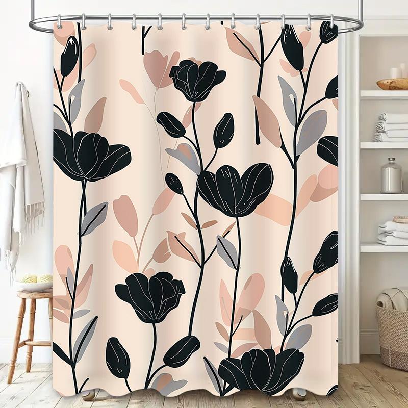 Modern Floral Shower Curtain Bathroom Decor Waterproof Fabric 3D Printed Customizable Home Decoration Pink Grey Black Colorful