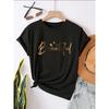 Damen Herz Buchstaben Print T-Shirt Rundhals Lockerer Schnitt Kurze Ärmel Frühling Sommer Lässiges Oberteil