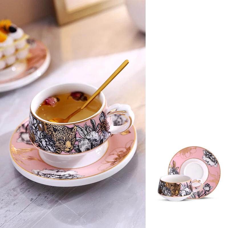 Fierce Tiger/snow Leopard Porcelain Cup&saucer Exquisite Coffee Mug Dining Table Milk Mugs Afternoon Tea Teacup Fruits Juice Cup