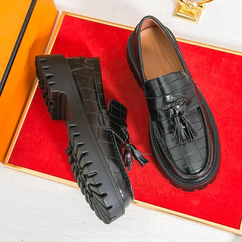 Men Loafers Black Platform Elevator Leather Shoes Thick Sole Formal Business Wedding Dress Prom Lightweight Shoes Large Size