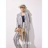 Blacknini (Two Colors) "Top Student" Island Country Yarn-Dyed Cotton Linen Stripes Suit Outwear/Pants