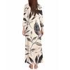 Women's Casual 3/4 Sleeve V-Neck Floral Print Maxi A-Line Beach Dress