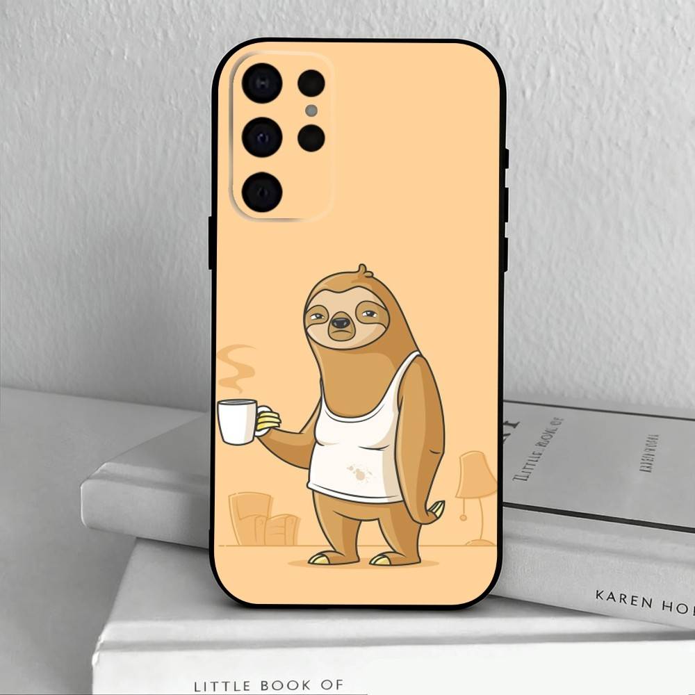 Animal Cute C-Cartoon S-Sloth Phone Case For Samsung S25,24,23,22,30,21,10,9,Ultra,Plus,Lite,FE,4,5 G Soft Black Case