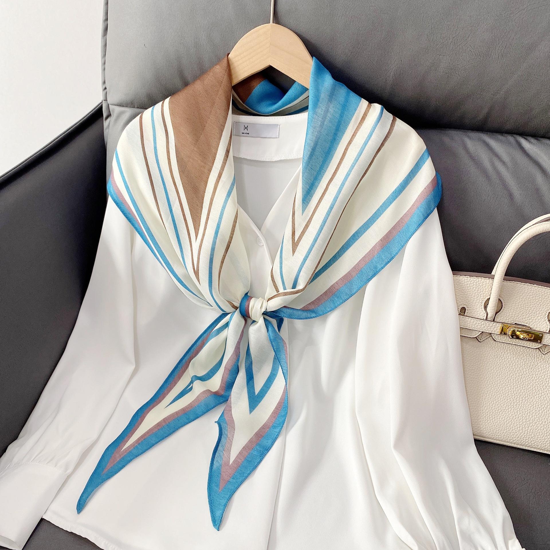 Simple geometric striped small silk scarf female diagonal rhombus scarf decorative summer thin Korean version versatile decorative streamer female 170*50cm