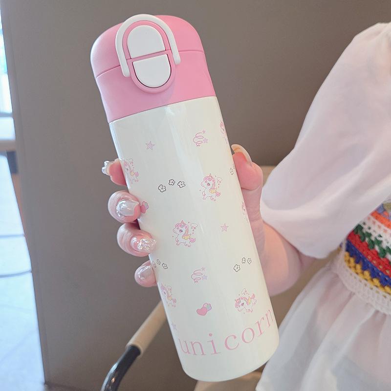 

Thermos cup cute cartoon water cup light luxury high sense portable straw cup 450ml розовый